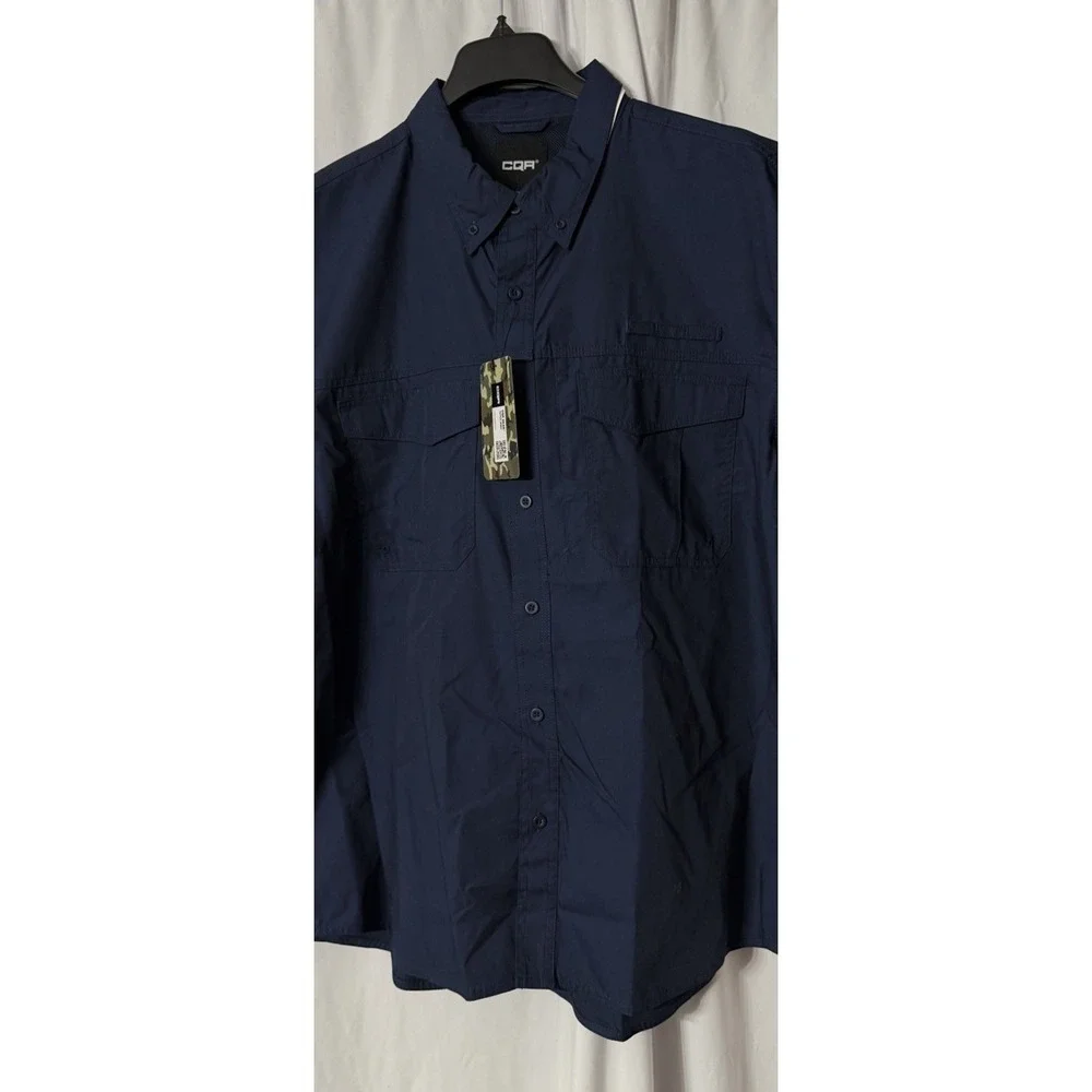 NWT CQR Gear Tactical Series Mens Short Sleeve Navy Blue Button Up Shirt 2XL